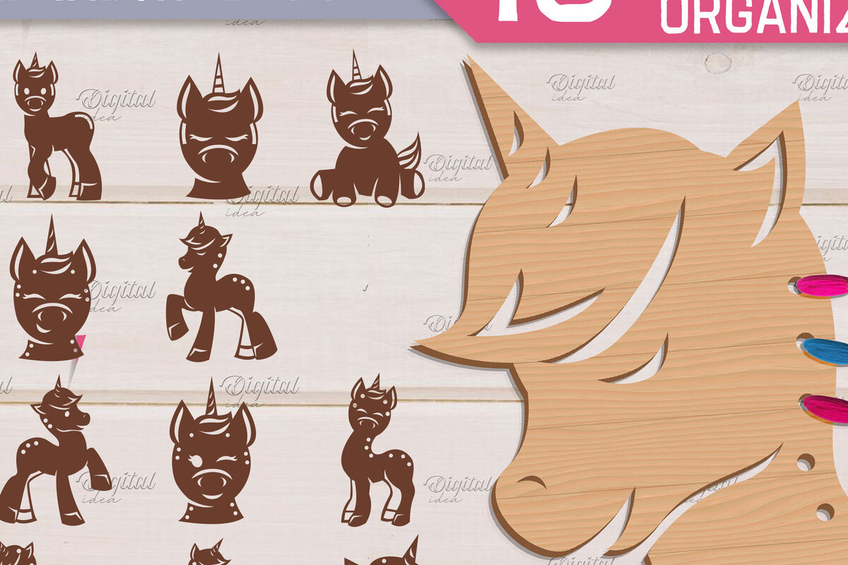 Σετ των 2 Intra απο ξύλο plywood 3mm-4mm πάχος – Μονόκερος Floss Organizer Bundle Cut Laser Δίασταση  20x20 cm INTRAFABR-83741595