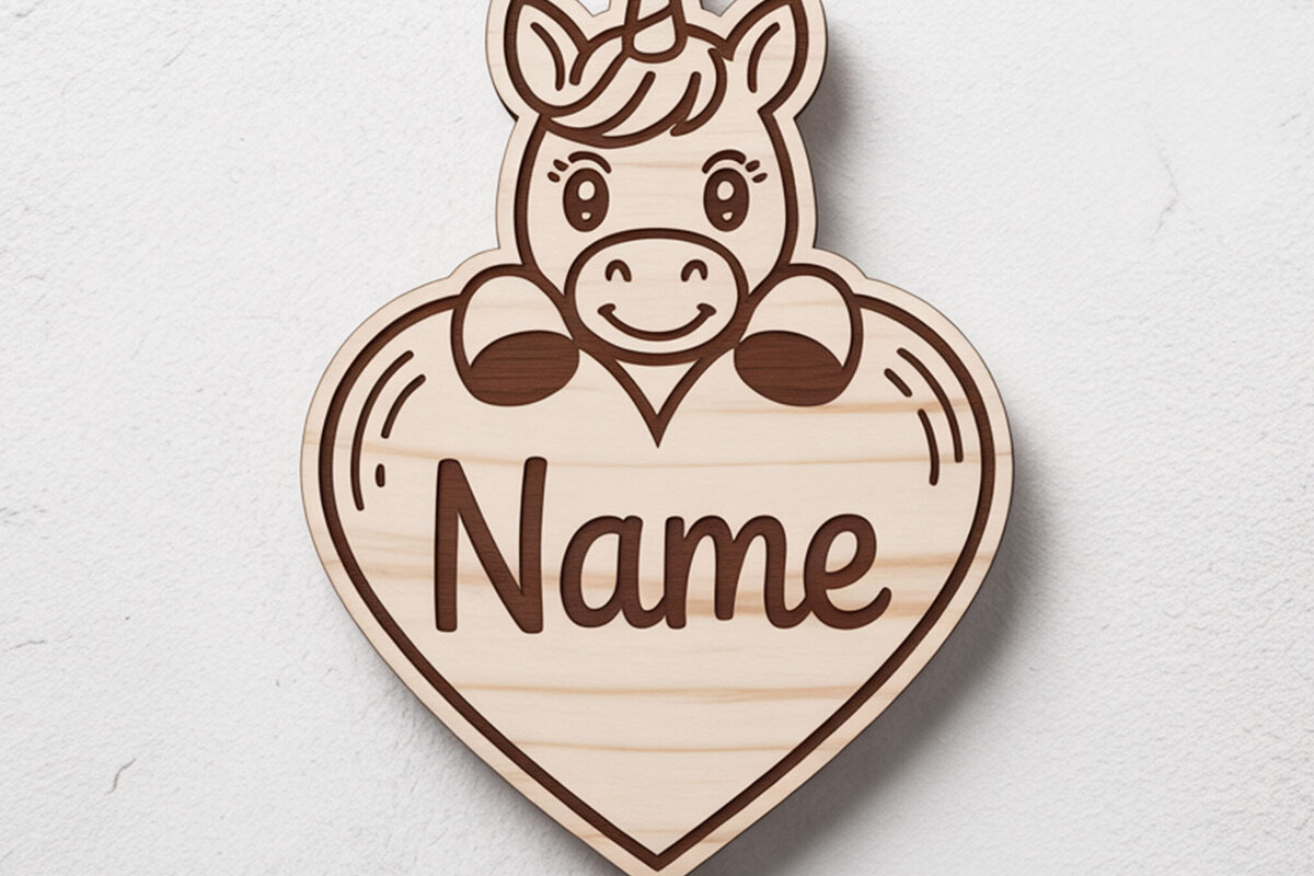 Σετ των 3 Intra απο ξύλο plywood 3mm-4mm πάχος – Unicorn Heart Name Keychain Δίασταση  5x5 cm INTRAFABR-122895446