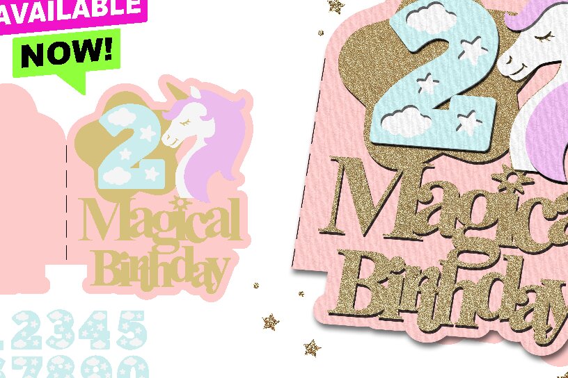 Σετ των 2 Intra απο ξύλο plywood 3mm-4mm πάχος – Μαγική κάρτα γενεθλίων Unicorn 3D Δίασταση  20x20 cm INTRAFABR-102071231