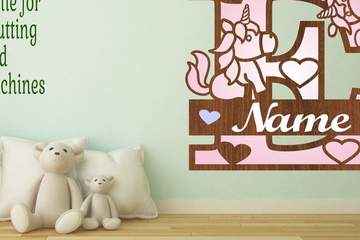 Σετ των 2 Intra απο ξύλο plywood 3mm-4mm πάχος – Μονόκερος Μονόγραμμα Επιστολή E Αποκοπή αρχείου Δίασταση  20x20 cm INTRAFABR-70818599