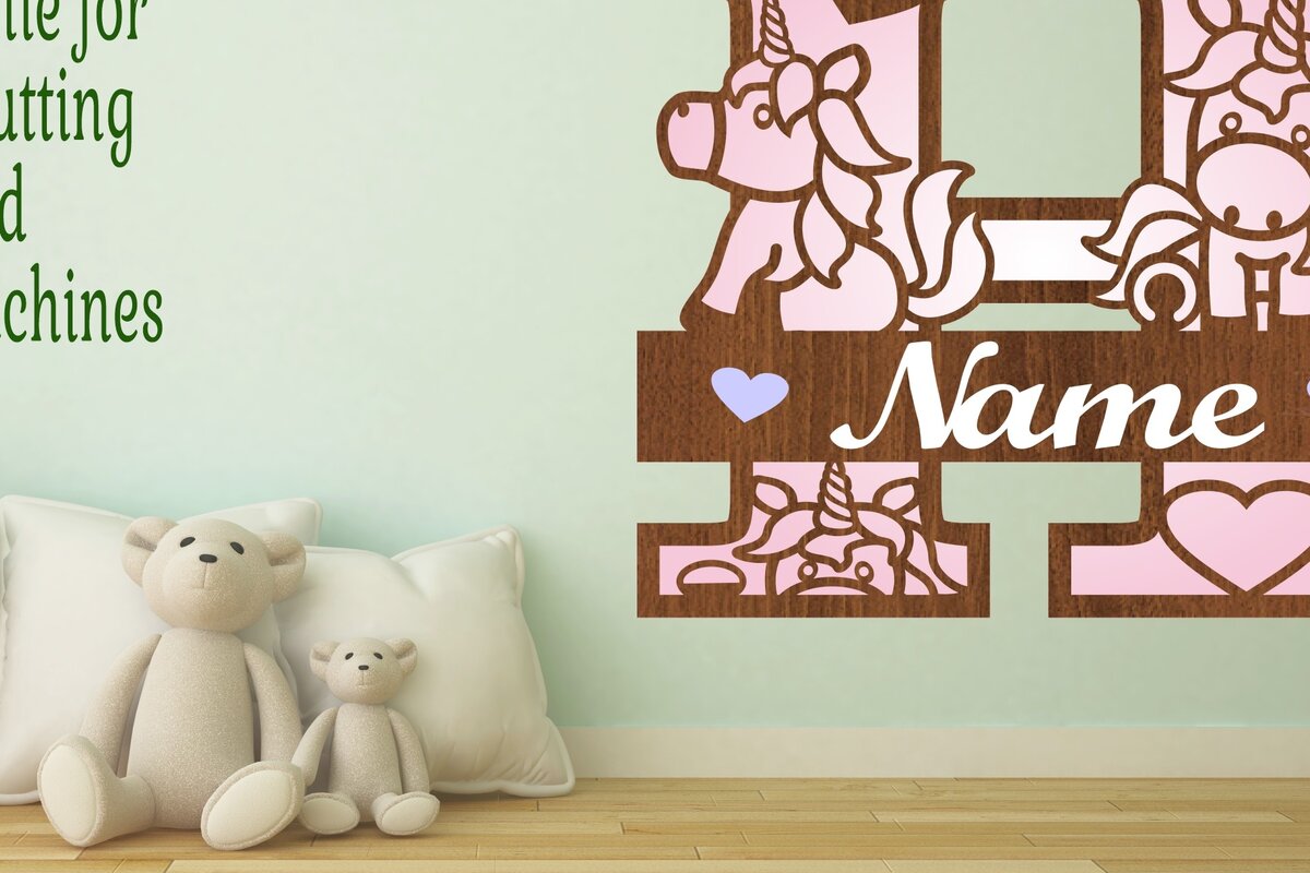 Σετ των 2 Intra απο ξύλο plywood 3mm-4mm πάχος – Unicorn Monogram Letter H Δίασταση  20x20 cm INTRAFABR-70818633