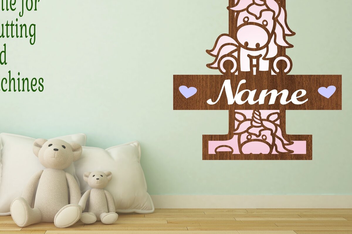 Σετ των 2 Intra απο ξύλο plywood 3mm-4mm πάχος – Unicorn Monogram Letter I Δίασταση  20x20 cm INTRAFABR-70818645