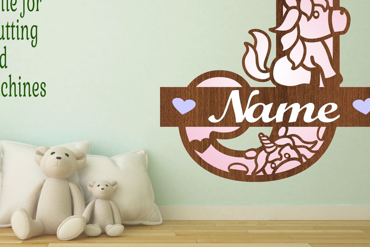 Σετ των 2 Intra απο ξύλο plywood 3mm-4mm πάχος – Unicorn Monogram Letter J Δίασταση  20x20 cm INTRAFABR-70818660