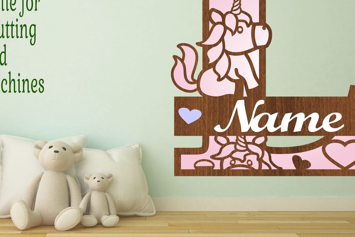 Σετ των 2 Intra απο ξύλο plywood 3mm-4mm πάχος – Unicorn Monogram Letter L Δίασταση  20x20 cm INTRAFABR-70818689