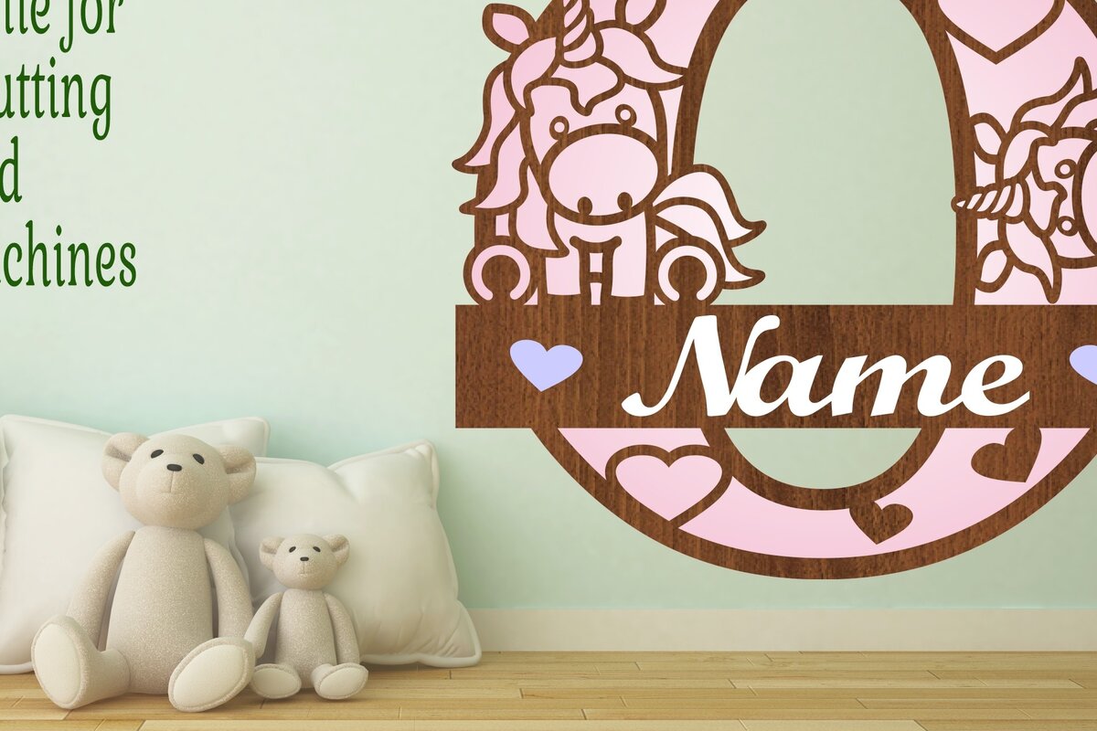 Σετ των 2 Intra απο ξύλο plywood 3mm-4mm πάχος – Unicorn Monogram Letter O Δίασταση  20x20 cm INTRAFABR-70818761