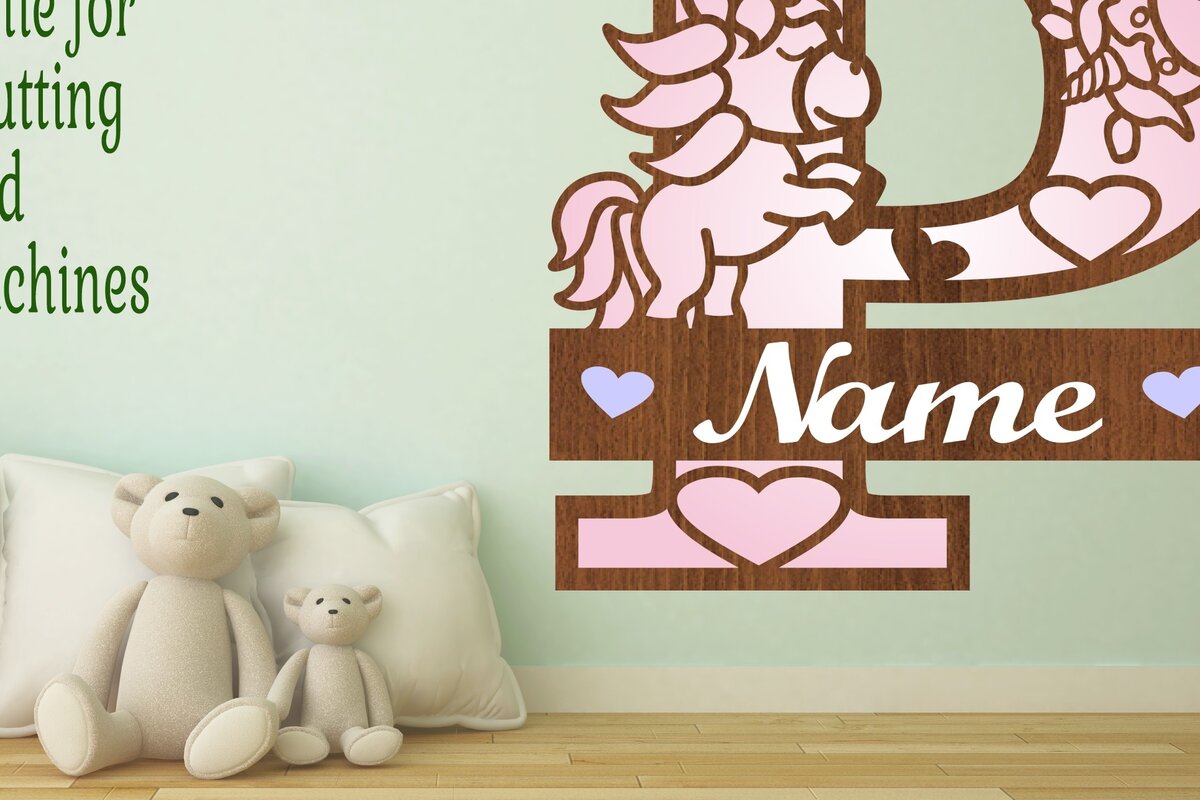 Σετ των 2 Intra απο ξύλο plywood 3mm-4mm πάχος – Unicorn Monogram Letter P Δίασταση  20x20 cm INTRAFABR-70818782