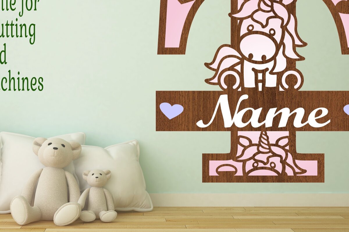 Σετ των 2 Intra απο ξύλο plywood 3mm-4mm πάχος – Μονόκερος Μονόγραμμα Επιστολή T Αποκοπή αρχείου Δίασταση  20x20 cm INTRAFABR-70818862