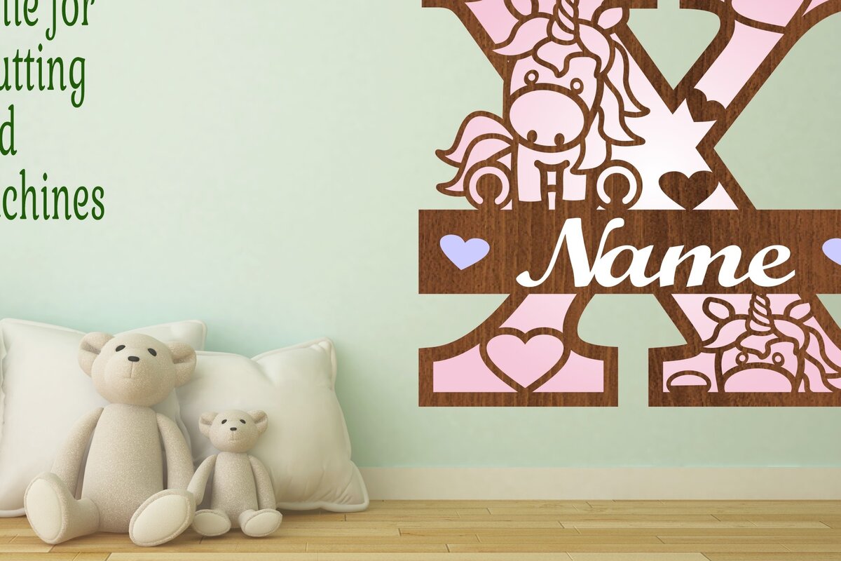 Σετ των 2 Intra απο ξύλο plywood 3mm-4mm πάχος – Unicorn Monogram Letter X Δίασταση  20x20 cm INTRAFABR-70818929