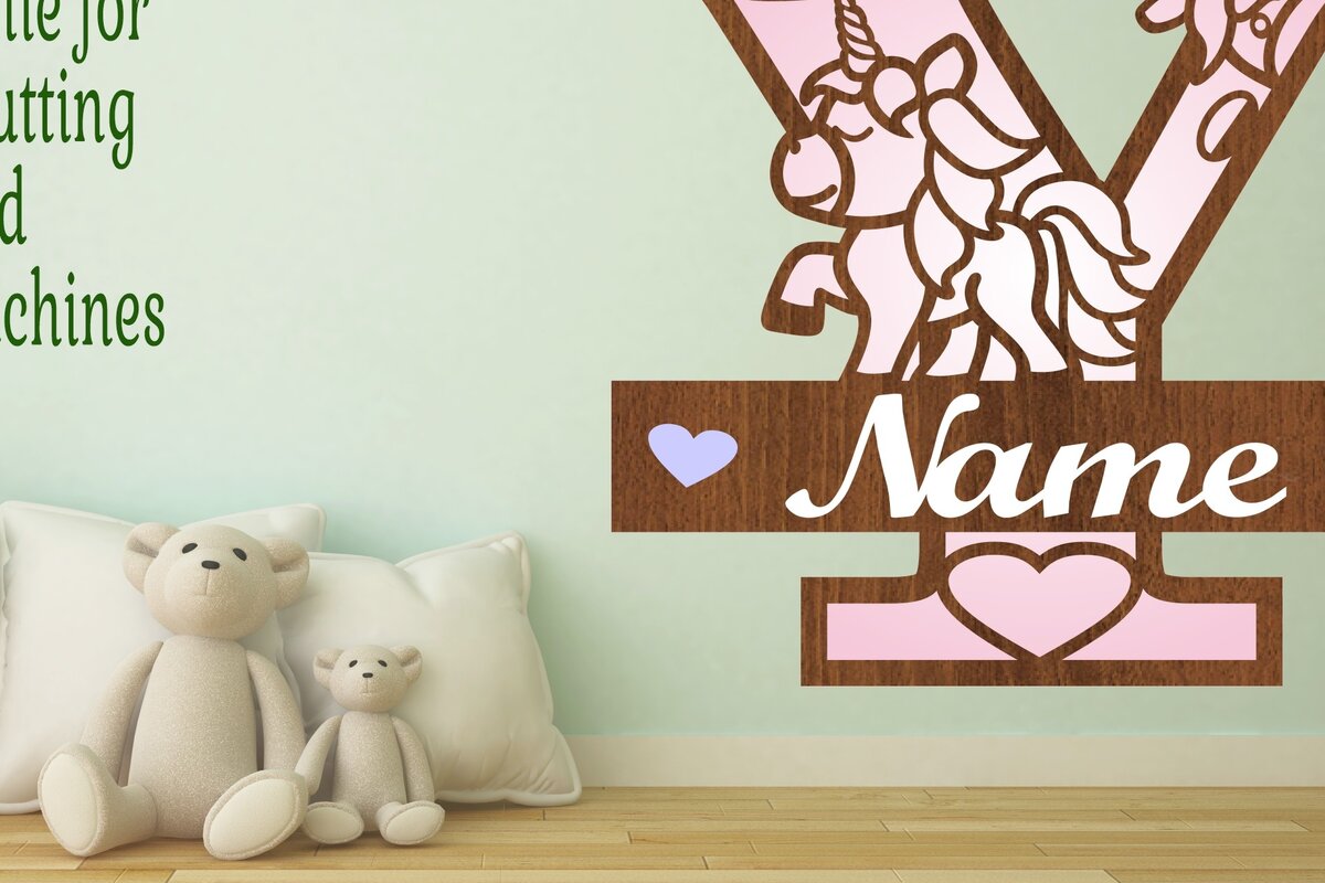 Σετ των 2 Intra απο ξύλο plywood 3mm-4mm πάχος – Unicorn Monogram Letter Y Δίασταση  20x20 cm INTRAFABR-70818945