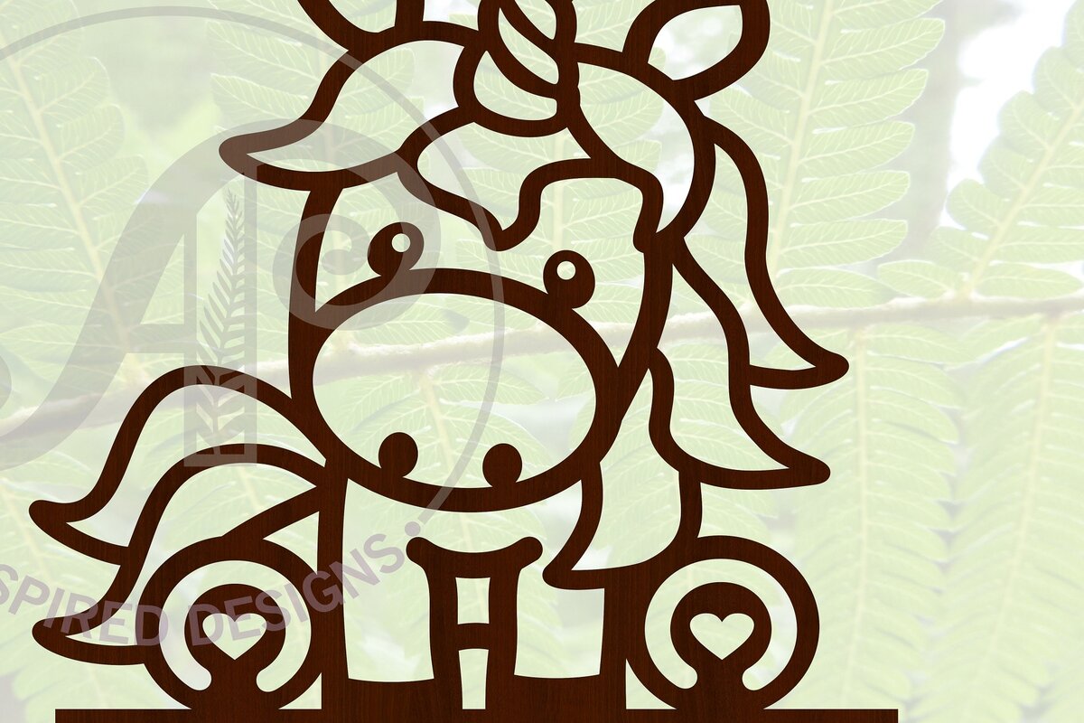 Σετ των 2 Intra απο ξύλο plywood 3mm-4mm πάχος – Μονόκερος Σήμα ονόματος Cute Cartoon Δίασταση  20x20 cm INTRAFABR-64986596