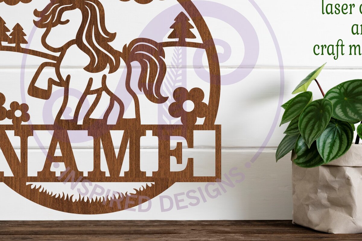 Σετ των 2 Intra απο ξύλο plywood 3mm-4mm πάχος – Πρότυπο κοπής λέιζερ Name Unicorn Δίασταση  20x20 cm INTRAFABR-98627182