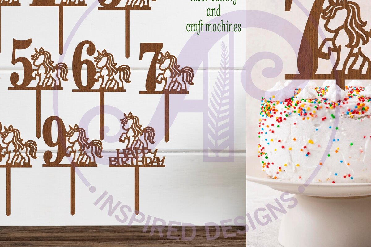 Σετ των 2 Intra απο ξύλο plywood 3mm-4mm πάχος – Unicorn Number Cake Toppers, 10 σχέδια Δίασταση  20x20 cm INTRAFABR-105779283