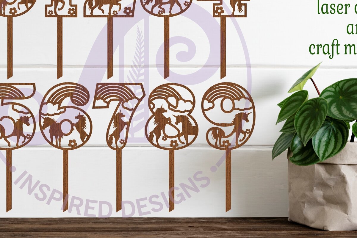 Σετ των 2 Intra απο ξύλο plywood 3mm-4mm πάχος – Unicorn Number Cake Toppers Δίασταση  20x20 cm INTRAFABR-106698437