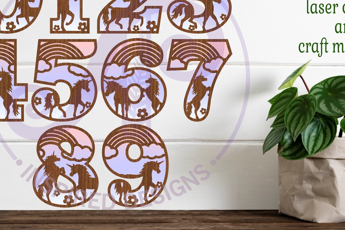 Intra απο ξύλο plywood 3mm-4mm πάχος – Μονόκερος αριθμοί δύο επιπέδων τοίχου Δίασταση  40x30 cm INTRAFABR-106698507