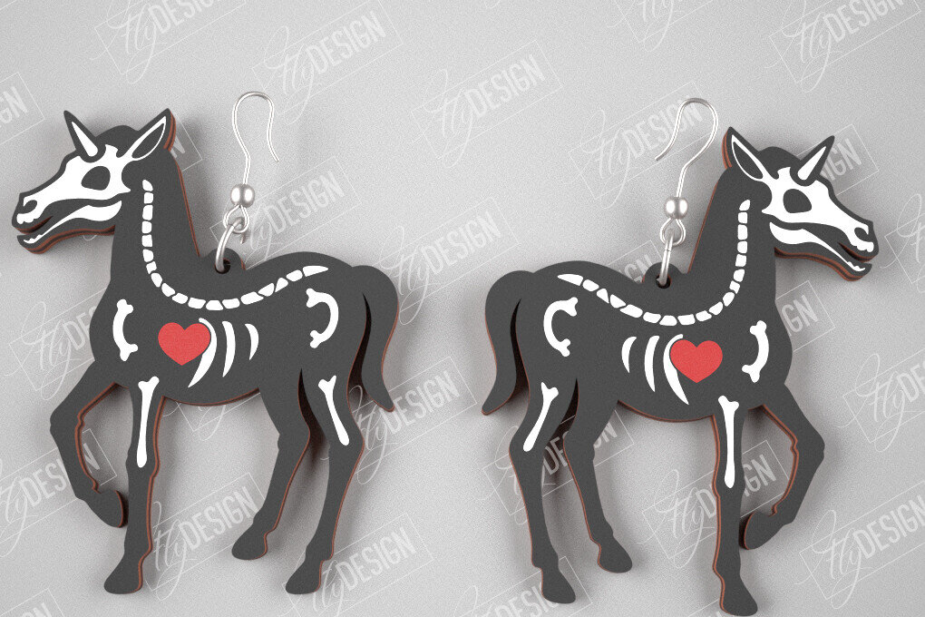 Σετ των 3 Intra απο ξύλο plywood 3mm-4mm πάχος – Unicorn Skeleton Earrings | Κοσμήματα |CNC Δίασταση  5x5 cm INTRAFABR-105271539