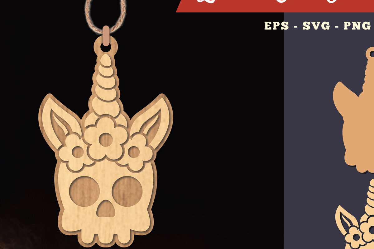 Σετ των 2 Intra απο ξύλο plywood 3mm-4mm πάχος – Στολίδι Unicorn Skull Lasercut 1 Δίασταση  20x20 cm INTRAFABR-111488993