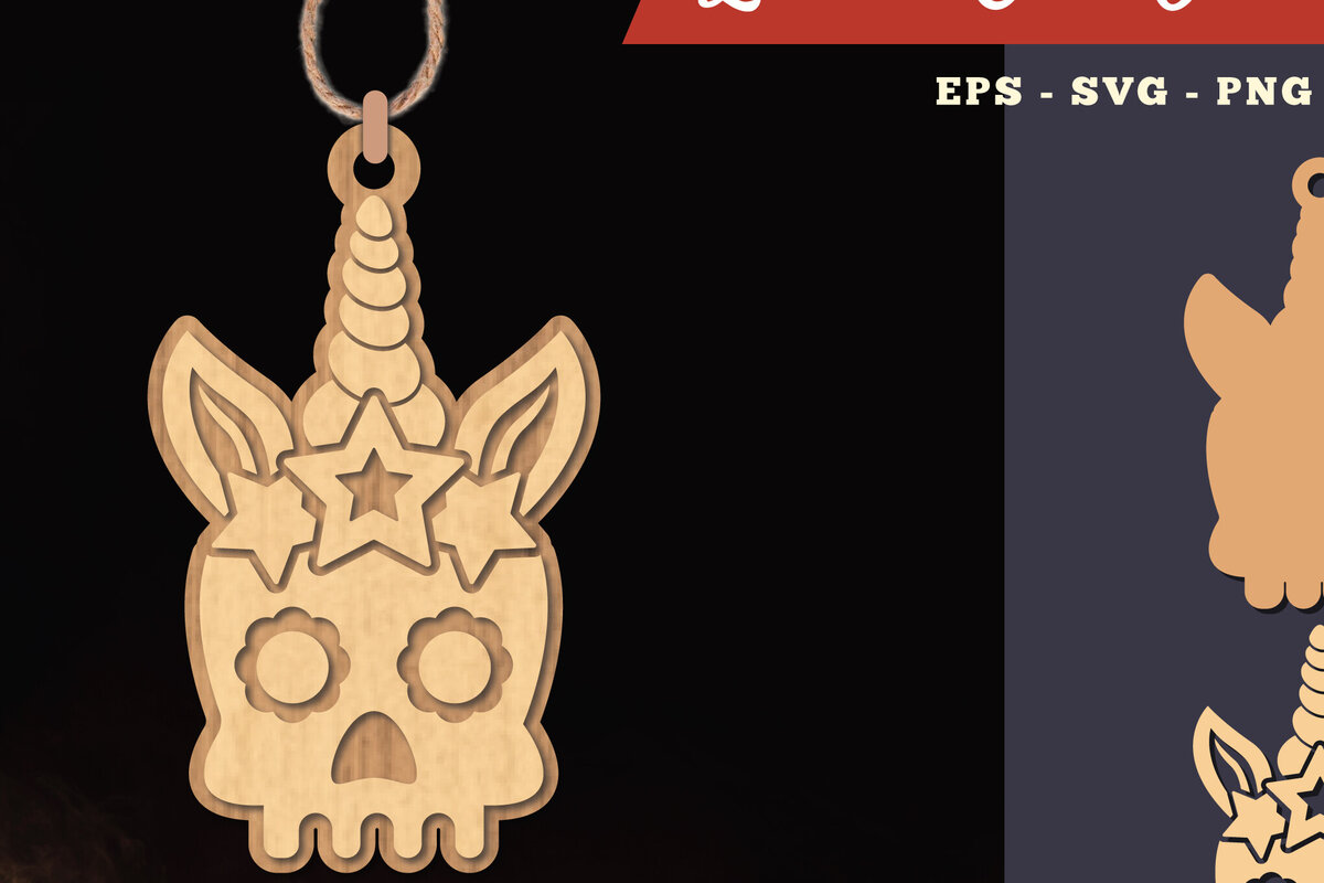 Σετ των 2 Intra απο ξύλο plywood 3mm-4mm πάχος – Στολίδι Unicorn Skull Lasercut 2 Δίασταση  20x20 cm INTRAFABR-111489030