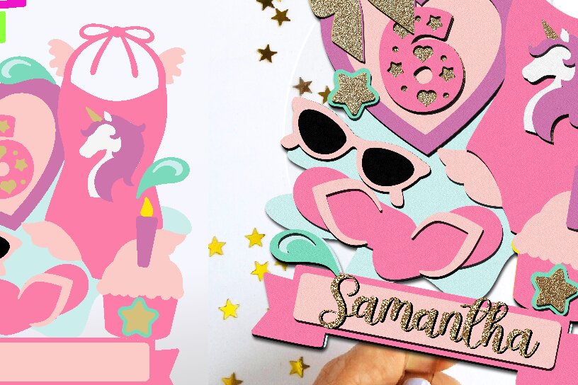 Σετ των 2 Intra απο ξύλο plywood 3mm-4mm πάχος – Μονόκερος Μαγιό Cake Topper 3D Δίασταση  20x20 cm INTRAFABR-111243794