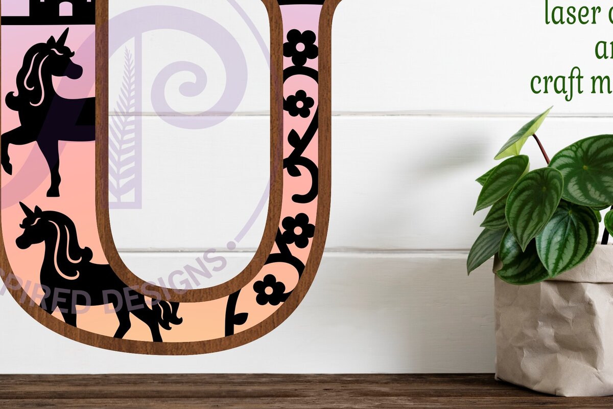 Intra απο ξύλο plywood 3mm-4mm πάχος – Μονόκεροι Γράμμα Τοίχου Σήμα U Δίασταση  40x30 cm INTRAFABR-118388698