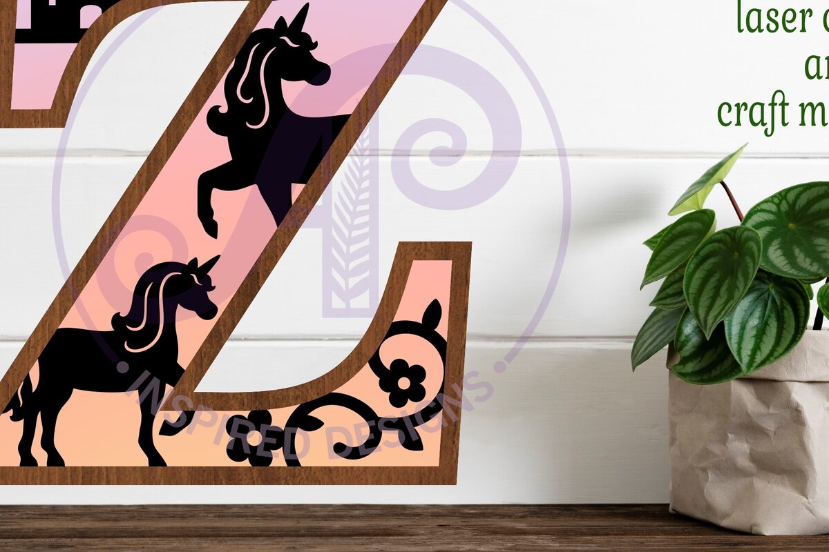 Σετ των 2 Intra απο ξύλο plywood 3mm-4mm πάχος – Μονόκεροι Γράμμα Τοίχου Ζ Δίασταση  40x30 cm INTRAFABR-118388581