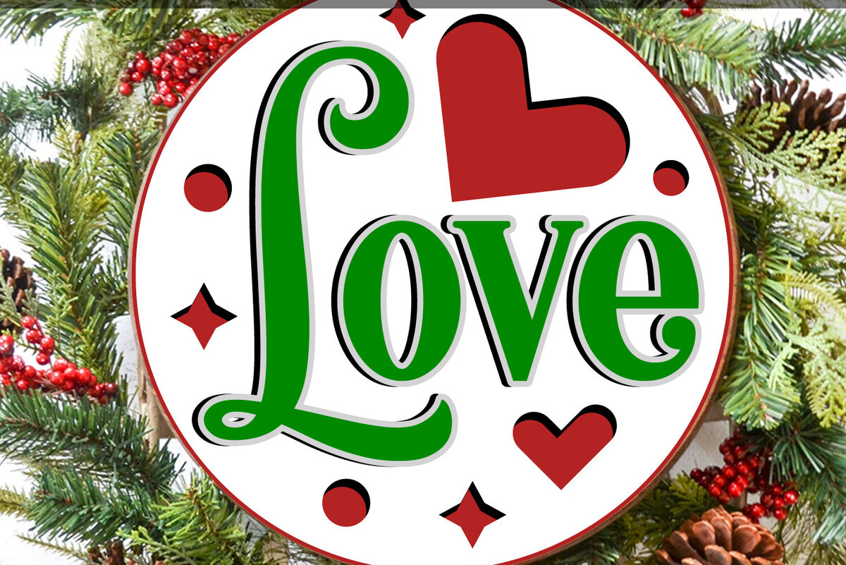 Σετ των 2 Intra απο ξύλο plywood 3mm-4mm πάχος – Μοναδική Χριστουγεννιάτικη Στρογγυλή Πινακίδα – Θέμα Αγάπης Δίασταση  20x20 cm INTRAFABR-118102101