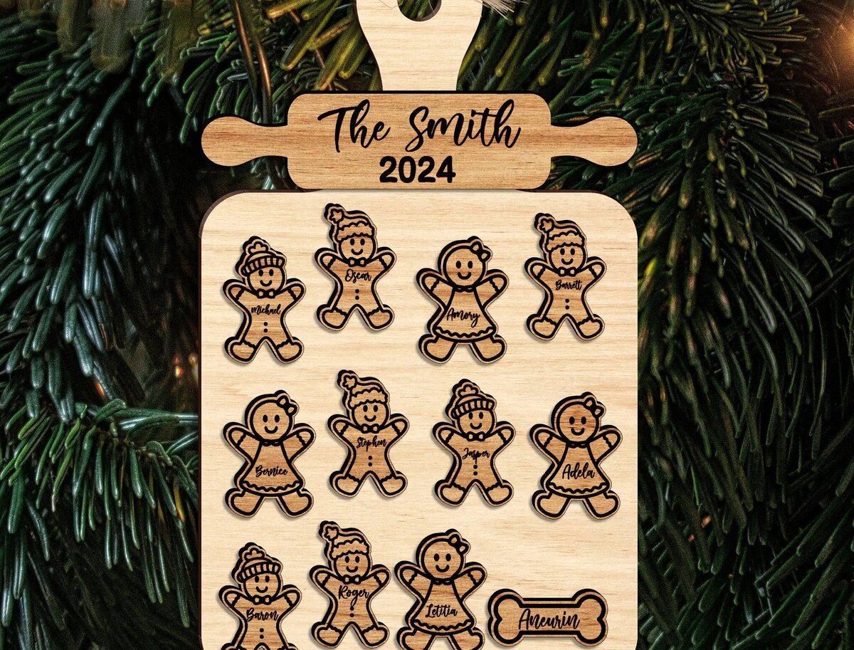 Σετ των 2 Intra απο ξύλο plywood 3mm-4mm πάχος – Μοναδικό Οικογενειακό Χριστουγεννιάτικο Στολίδι 2024 Δίασταση  20x20 cm INTRAFABR-111373327