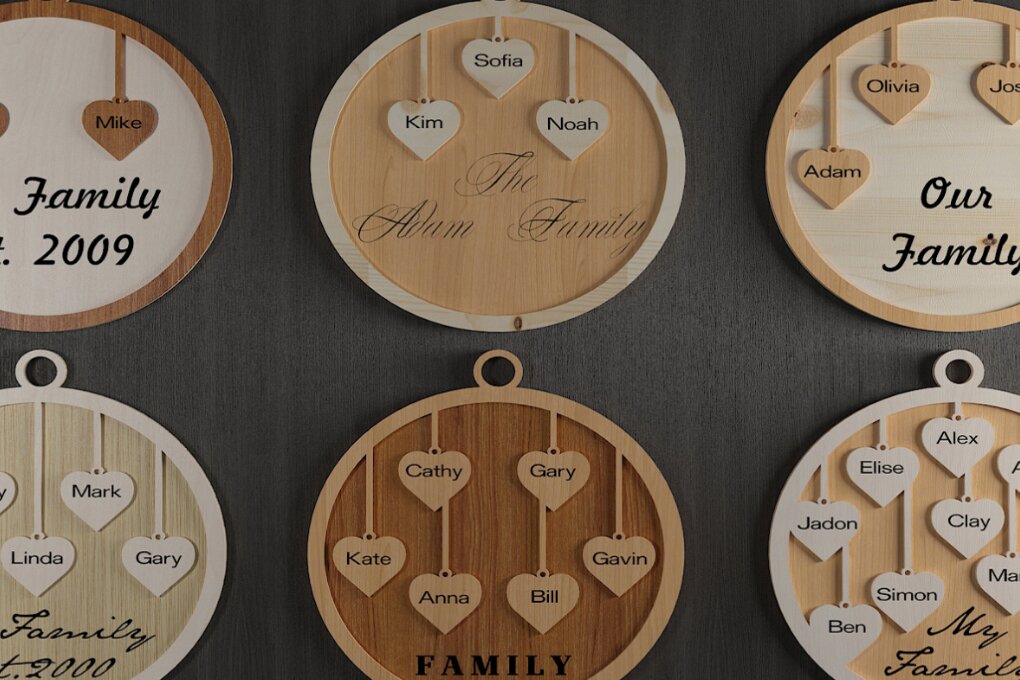 Σετ των 2 Intra απο ξύλο plywood 3mm-4mm πάχος – Μοναδικό  οικογενειακού στολιδιού 112 Δίασταση  20x20 cm INTRAFABR-118028510