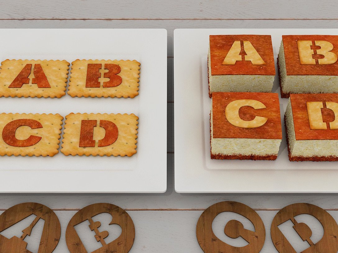 Σετ των 2 Intra απο ξύλο plywood 3mm-4mm πάχος – Στένσιλ μαγειρικής άνω γράμματα για DIY Δίασταση  20x20 cm INTRAFABR-42351620