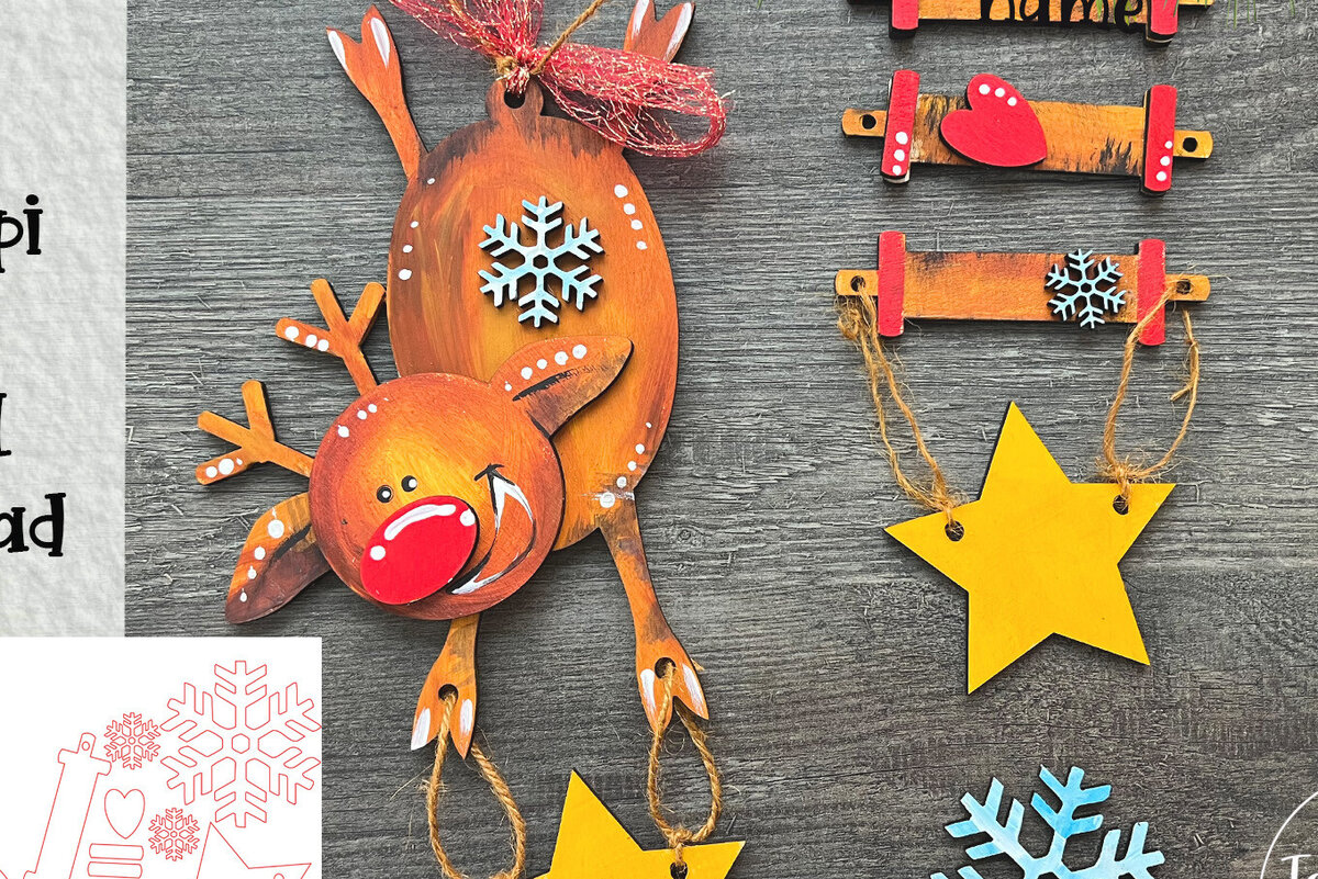 Σετ των 2 Intra απο ξύλο plywood 3mm-4mm πάχος – Στολίδι ανάποδα ελάφια Laser Δίασταση  20x20 cm INTRAFABR-82640060