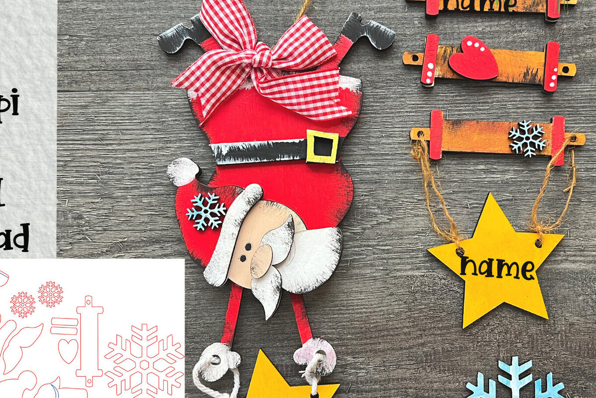 Σετ των 2 Intra απο ξύλο plywood 3mm-4mm πάχος – Ανάποδα Santa Ornament Laser Δίασταση  20x20 cm INTRAFABR-82640287