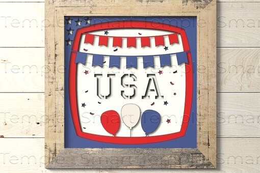 Σετ των 2 Intra απο ξύλο plywood 3mm-4mm πάχος – USA 3d Shadowbox, USA Αρχείο για Cricut Δίασταση  20x20 cm INTRAFABR-78799687