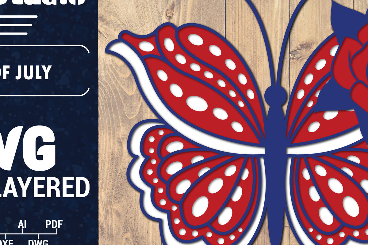 Σετ των 2 Intra απο ξύλο plywood 3mm-4mm πάχος – ΗΠΑ 4 Ιουλίου με στρώσεις πεταλούδας Δίασταση  20x20 cm INTRAFABR-125322808