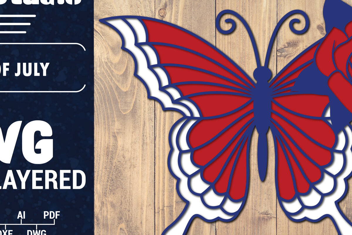 Σετ των 2 Intra απο ξύλο plywood 3mm-4mm πάχος – ΗΠΑ 4 Ιουλίου με στρώσεις πεταλούδας Δίασταση  20x20 cm INTRAFABR-125322856