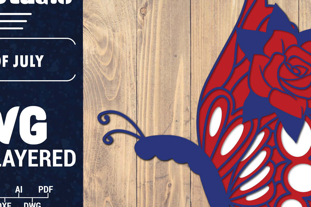 Σετ των 2 Intra απο ξύλο plywood 3mm-4mm πάχος – ΗΠΑ 4 Ιουλίου με στρώσεις πεταλούδας Δίασταση  20x20 cm INTRAFABR-125322871