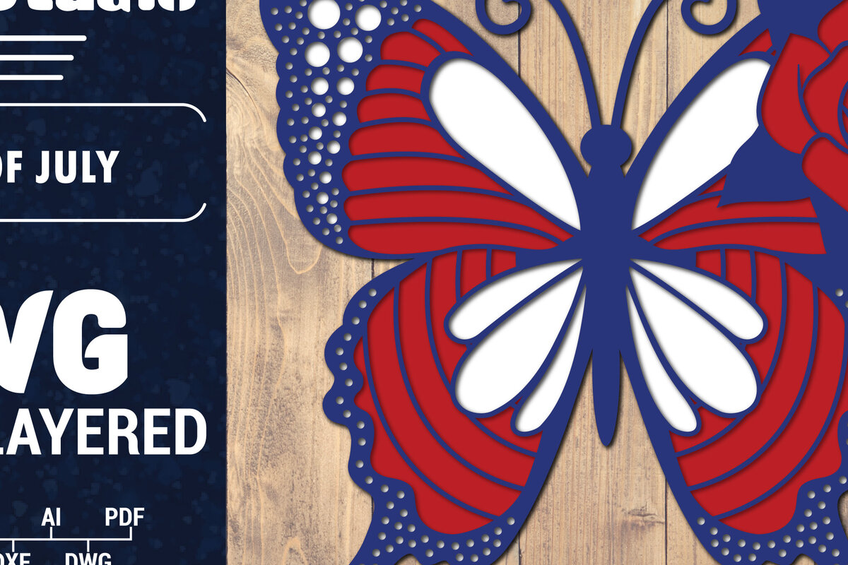 Σετ των 2 Intra απο ξύλο plywood 3mm-4mm πάχος – ΗΠΑ 4 Ιουλίου με στρώσεις πεταλούδας Δίασταση  20x20 cm INTRAFABR-125322889