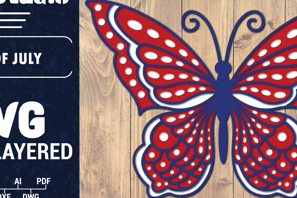 Σετ των 2 Intra απο ξύλο plywood 3mm-4mm πάχος – ΗΠΑ 4 Ιουλίου με στρώσεις πεταλούδας Δίασταση  20x20 cm INTRAFABR-125322555