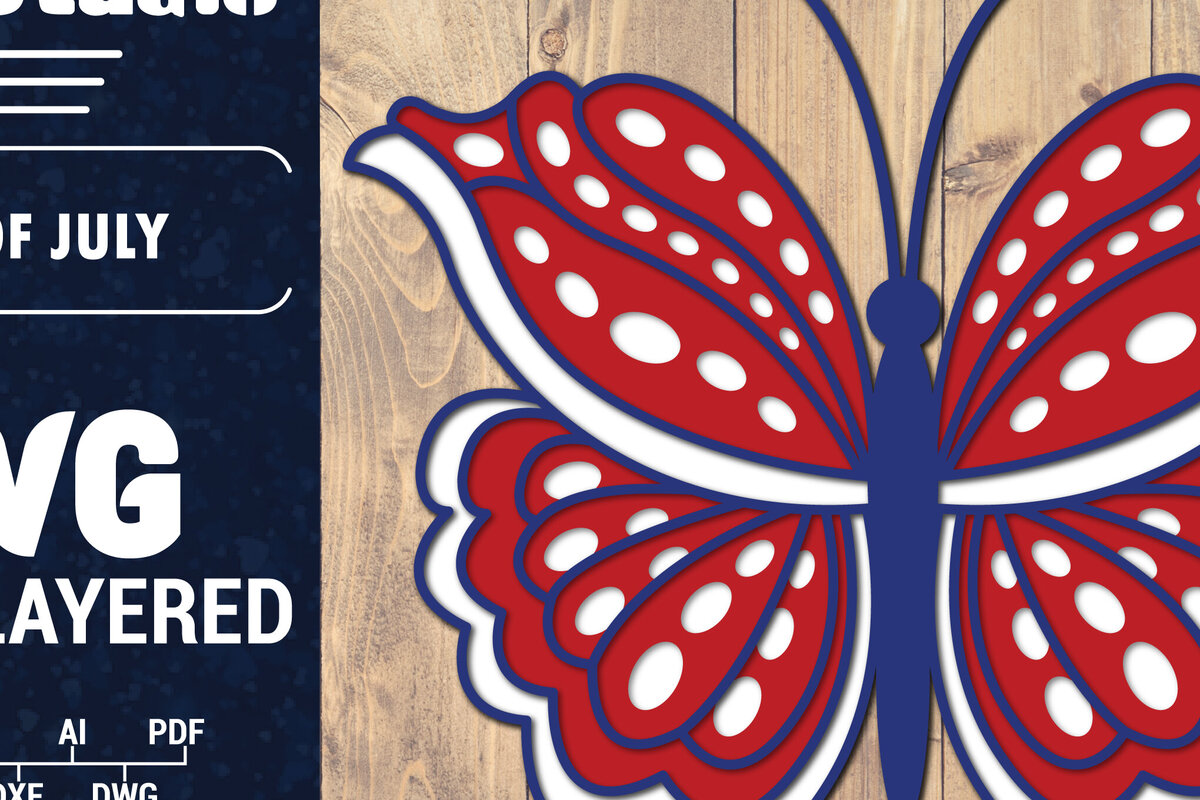 Σετ των 2 Intra απο ξύλο plywood 3mm-4mm πάχος – ΗΠΑ 4 Ιουλίου με στρώσεις πεταλούδας Δίασταση  20x20 cm INTRAFABR-125322585