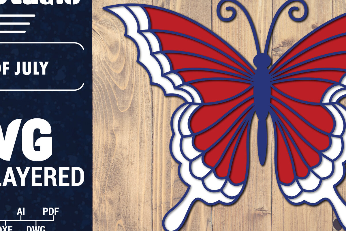 Σετ των 2 Intra απο ξύλο plywood 3mm-4mm πάχος – ΗΠΑ 4 Ιουλίου με στρώσεις πεταλούδας Δίασταση  20x20 cm INTRAFABR-125322600