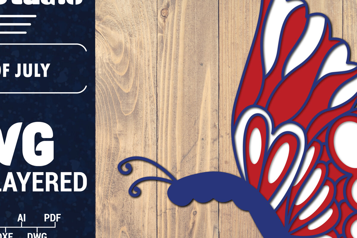 Σετ των 2 Intra απο ξύλο plywood 3mm-4mm πάχος – ΗΠΑ 4 Ιουλίου με στρώσεις πεταλούδας Δίασταση  20x20 cm INTRAFABR-125322605