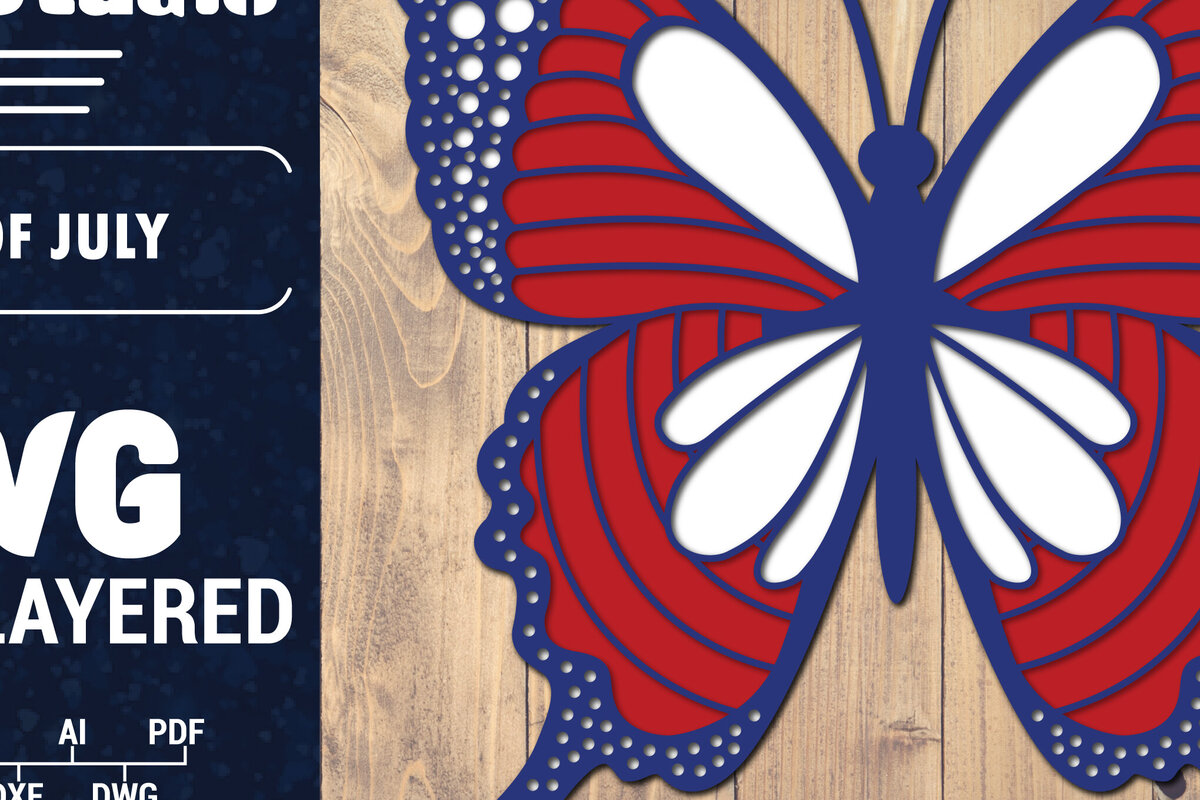 Σετ των 2 Intra απο ξύλο plywood 3mm-4mm πάχος – ΗΠΑ 4 Ιουλίου με στρώσεις πεταλούδας Δίασταση  20x20 cm INTRAFABR-125322620