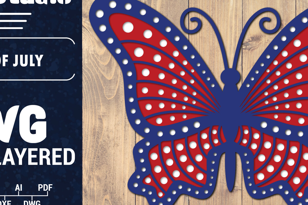 Σετ των 2 Intra απο ξύλο plywood 3mm-4mm πάχος – ΗΠΑ 4 Ιουλίου με στρώσεις πεταλούδας Δίασταση  20x20 cm INTRAFABR-125322635