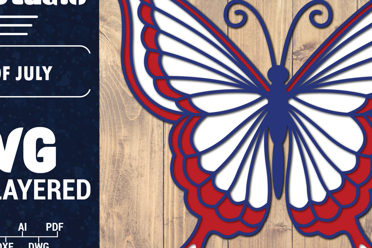 Σετ των 2 Intra απο ξύλο plywood 3mm-4mm πάχος – ΗΠΑ 4 Ιουλίου με στρώσεις πεταλούδας Δίασταση  20x20 cm INTRAFABR-125322516