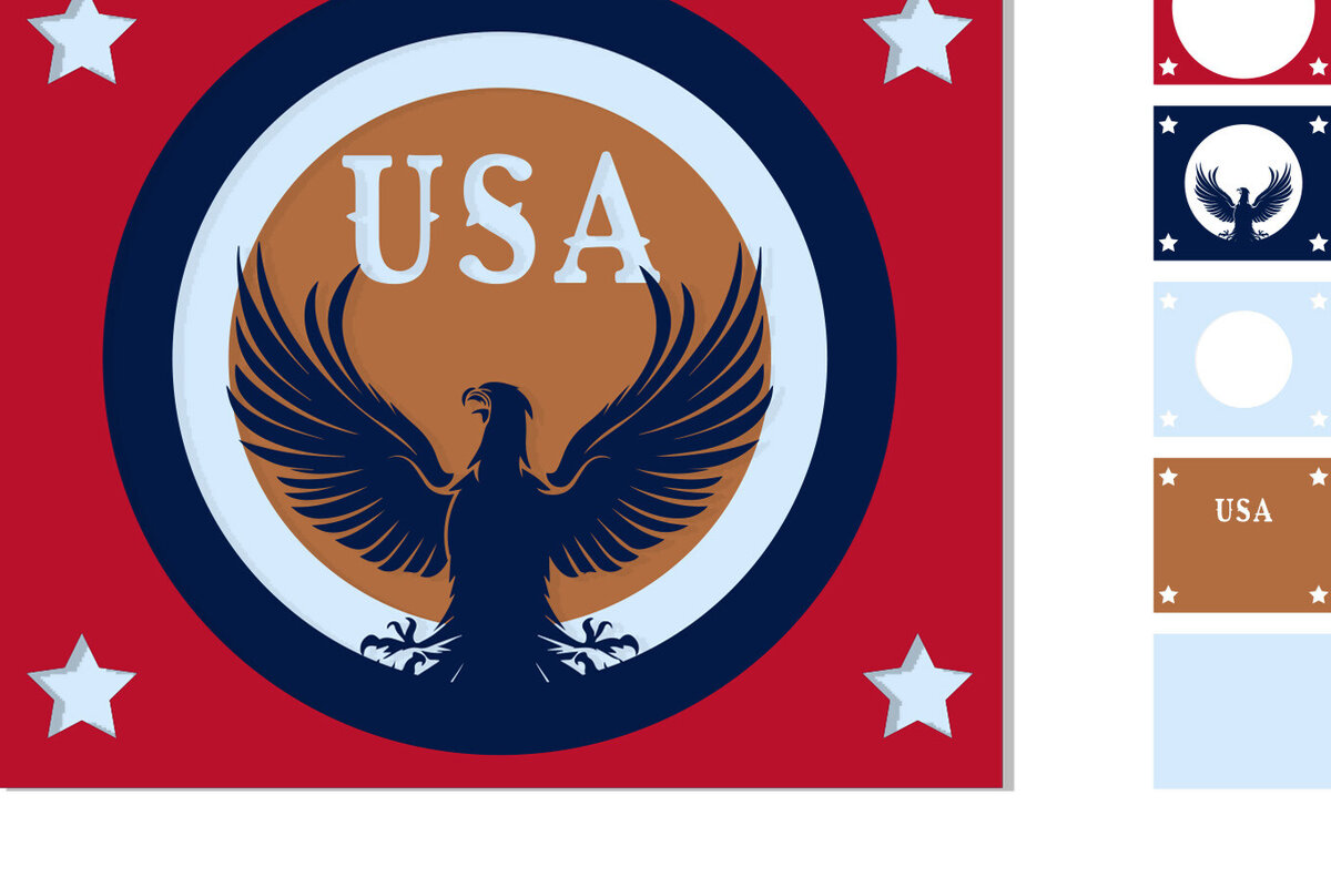 Σετ των 2 Intra απο ξύλο plywood 3mm-4mm πάχος – ΗΠΑ | 4 Ιουλίου 3D Paper Cut Δίασταση  20x20 cm INTRAFABR-97639355