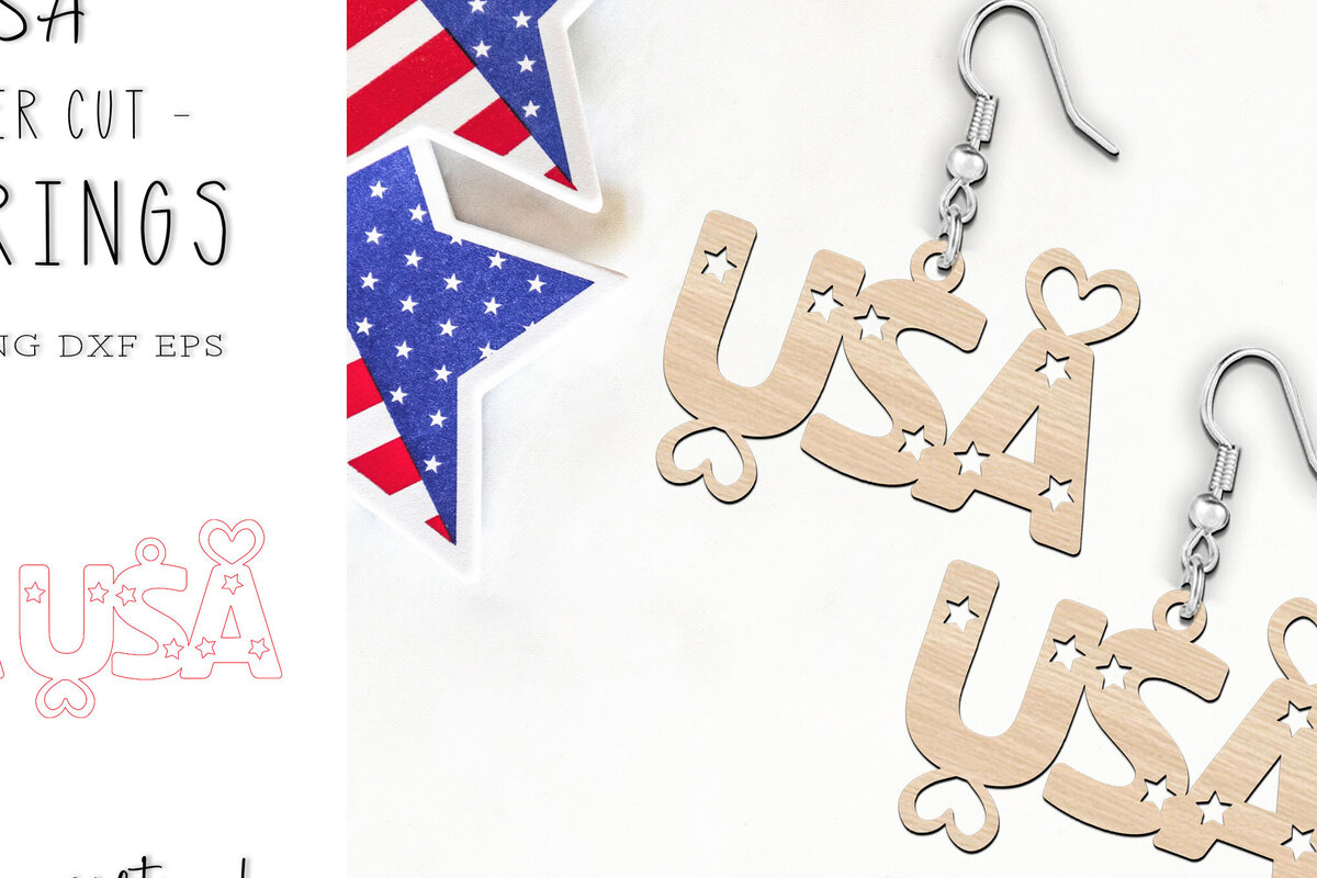 Σετ των 3 Intra απο ξύλο plywood 3mm-4mm πάχος – USA 4th of July Earrings Δίασταση  5x5 cm INTRAFABR-119724646