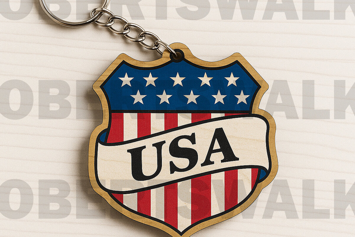 Σετ των 3 Intra απο ξύλο plywood 3mm-4mm πάχος – Μπρελόκ USA Badge Cut Laser Δίασταση  5x5 cm INTRAFABR-122600567