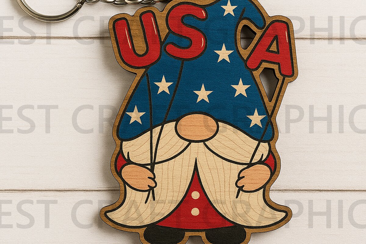 Σετ των 2 Intra απο ξύλο plywood 3mm-4mm πάχος – USA Balloon Gnome 4η Ιουλίου Δίασταση  20x20 cm INTRAFABR-122937768