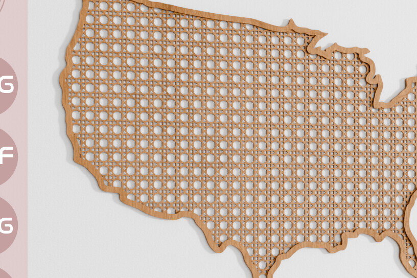 Σετ των 2 Intra απο ξύλο plywood 3mm-4mm πάχος – ΗΠΑ Country Rattan Χάρτης Διακόσμηση Δίασταση  20x20 cm INTRAFABR-105771648