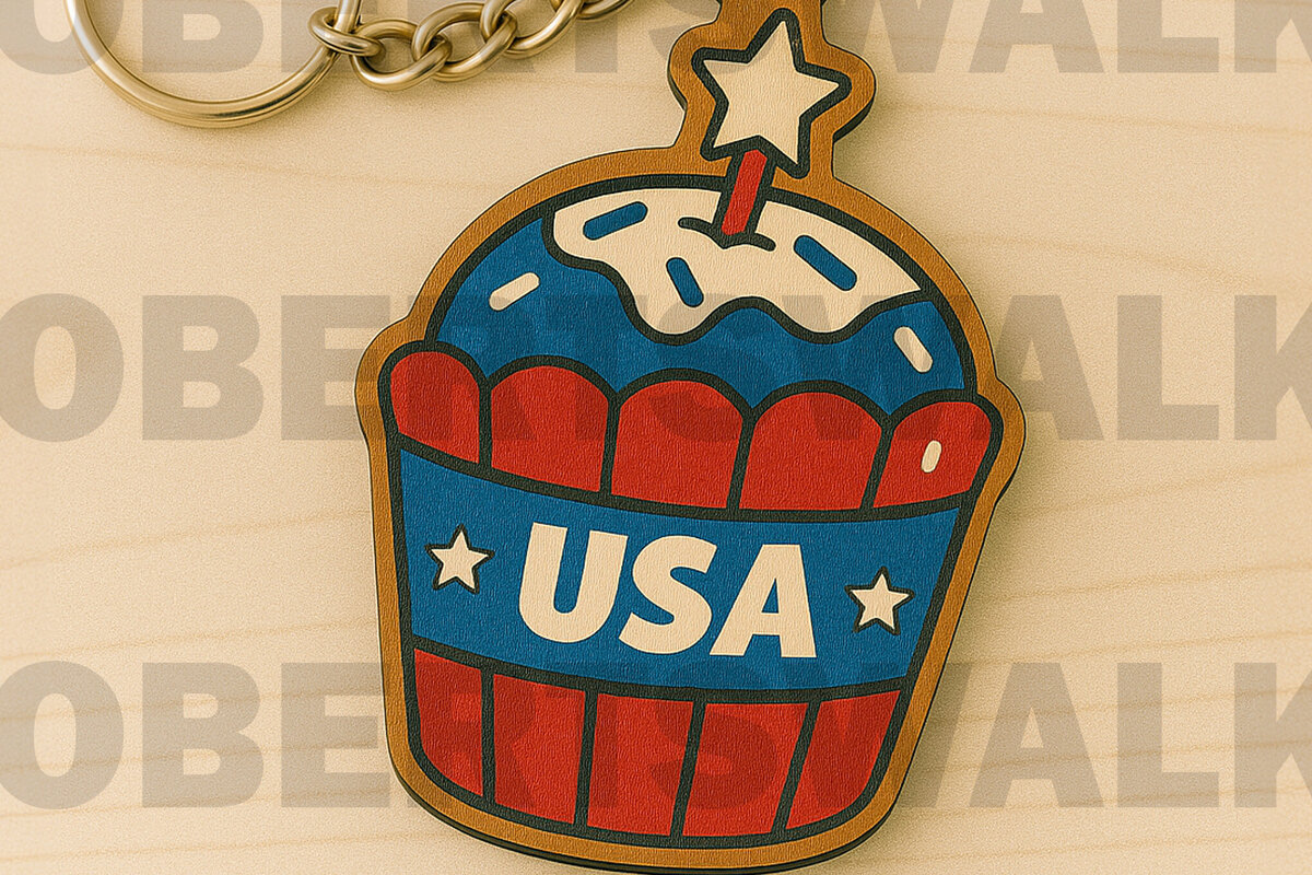 Σετ των 3 Intra απο ξύλο plywood 3mm-4mm πάχος – USA Cupcake Keychain Δίασταση  5x5 cm INTRAFABR-122905423