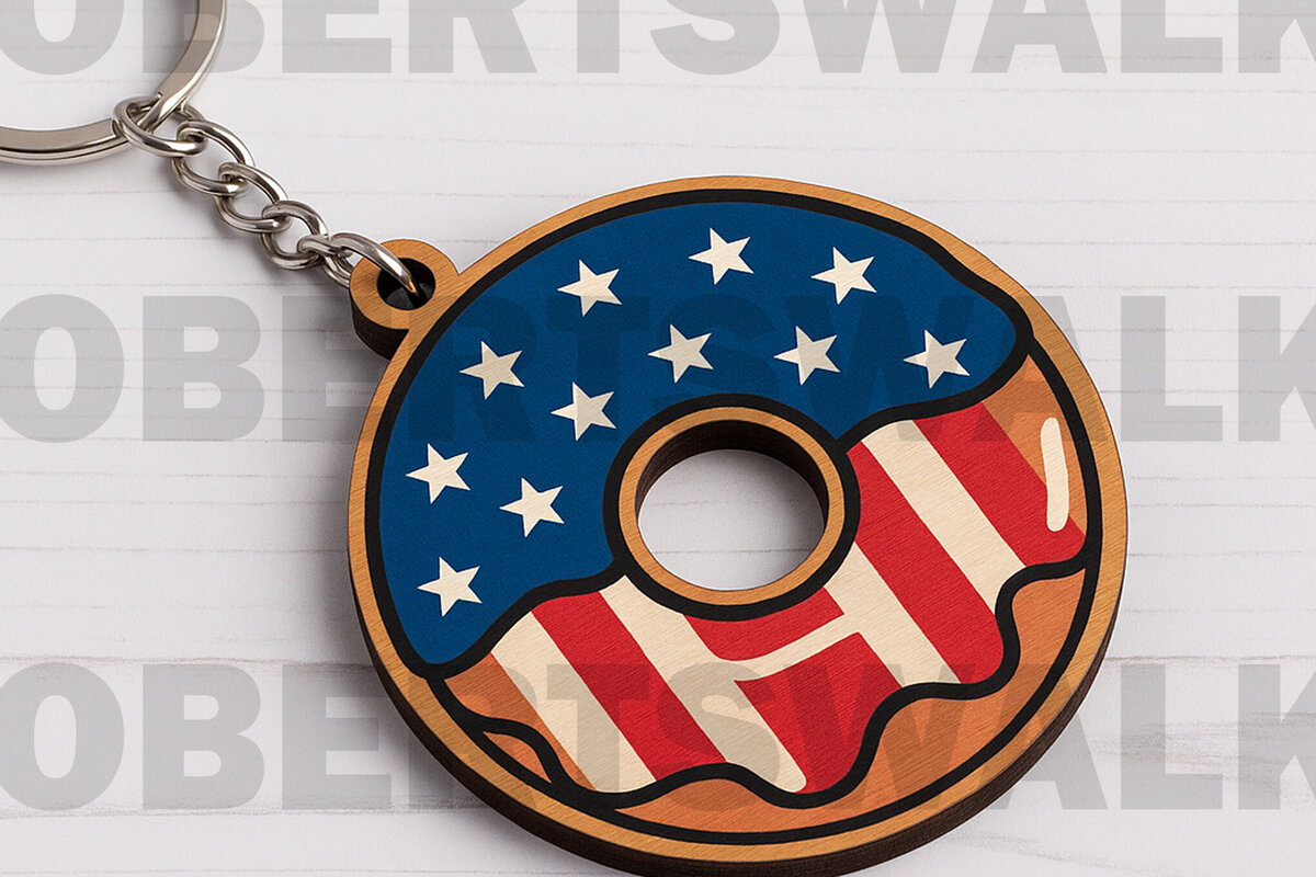 Σετ των 3 Intra απο ξύλο plywood 3mm-4mm πάχος – Αρχείο USA Donut Keychain Δίασταση  5x5 cm INTRAFABR-122602642