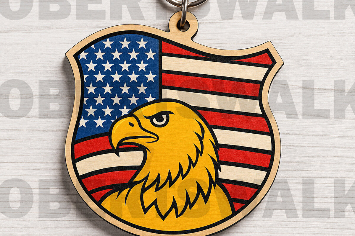 Σετ των 3 Intra απο ξύλο plywood 3mm-4mm πάχος – Μπρελόκ USA Eagle Badge Cut Laser Δίασταση  5x5 cm INTRAFABR-122268880